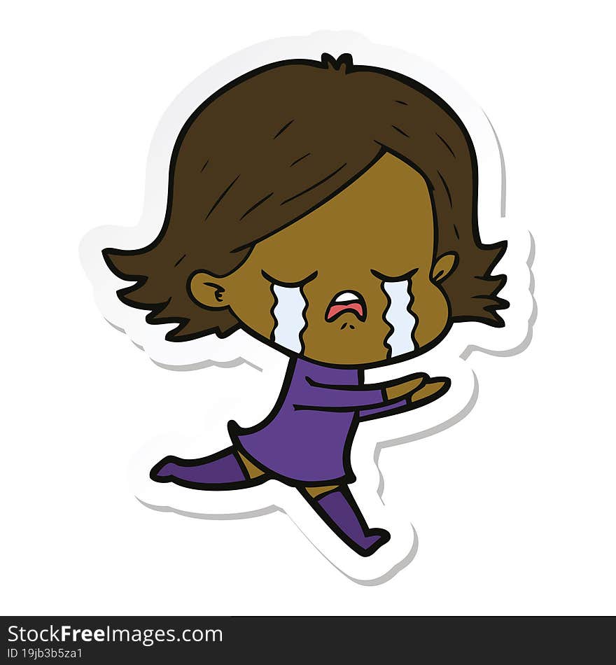 Sticker Of A Cartoon Girl Crying