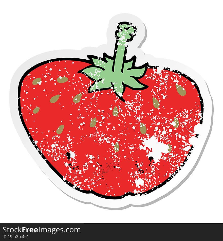 Distressed Sticker Of A Cartoon Strawberry