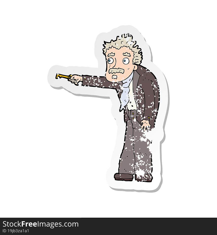 retro distressed sticker of a cartoon man trembling with key unlocking