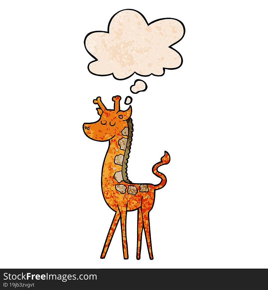 cartoon giraffe and thought bubble in grunge texture pattern style