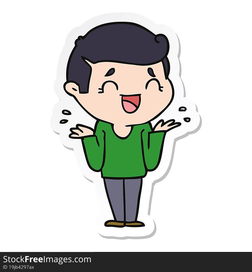 Sticker Of A Cartoon Laughing Confused Man