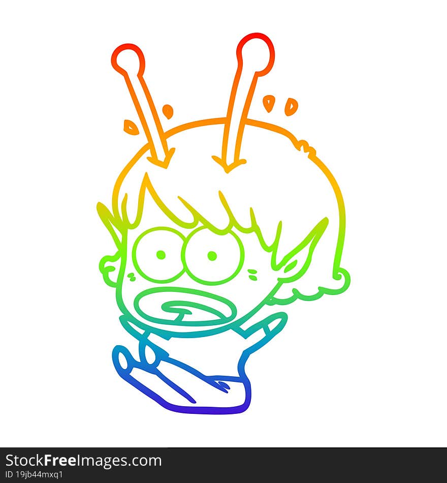 rainbow gradient line drawing cartoon shocked alien girl