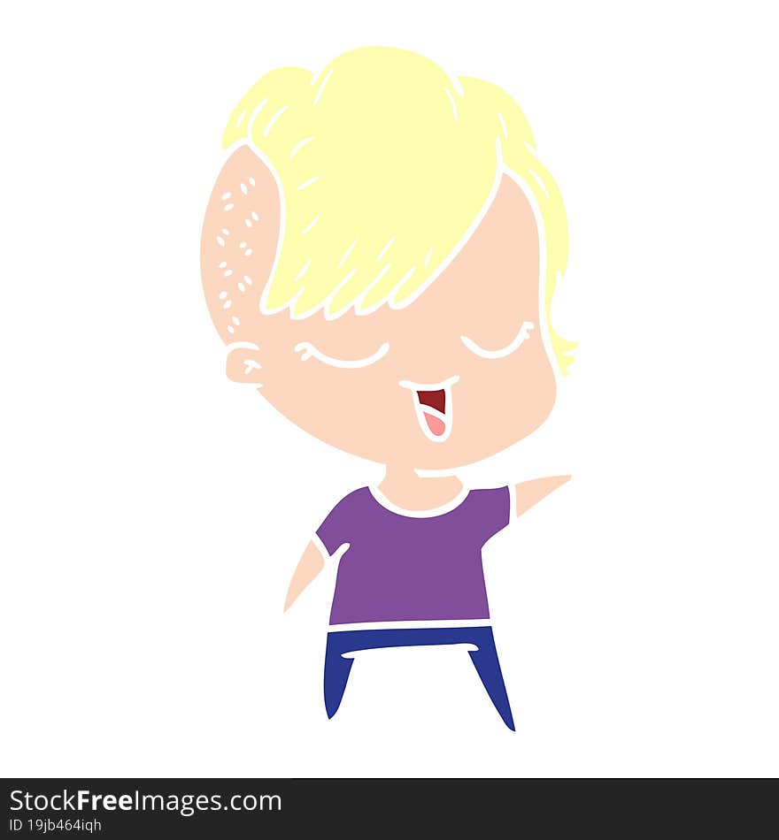 Happy Flat Color Style Cartoon Girl