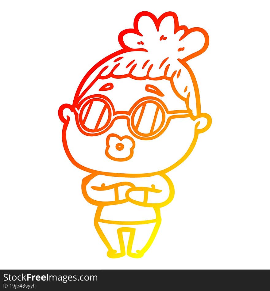 warm gradient line drawing cartoon woman wearing spectacles