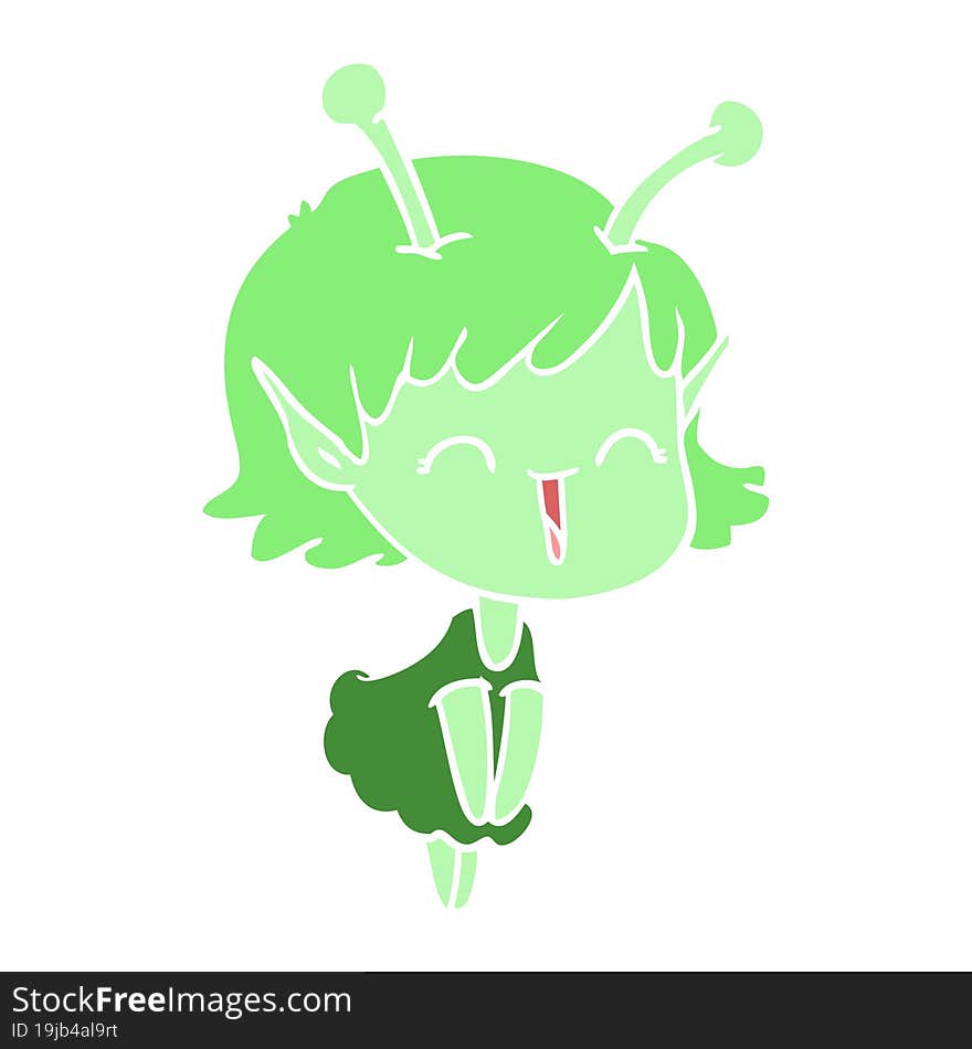 flat color style cartoon alien girl laughing