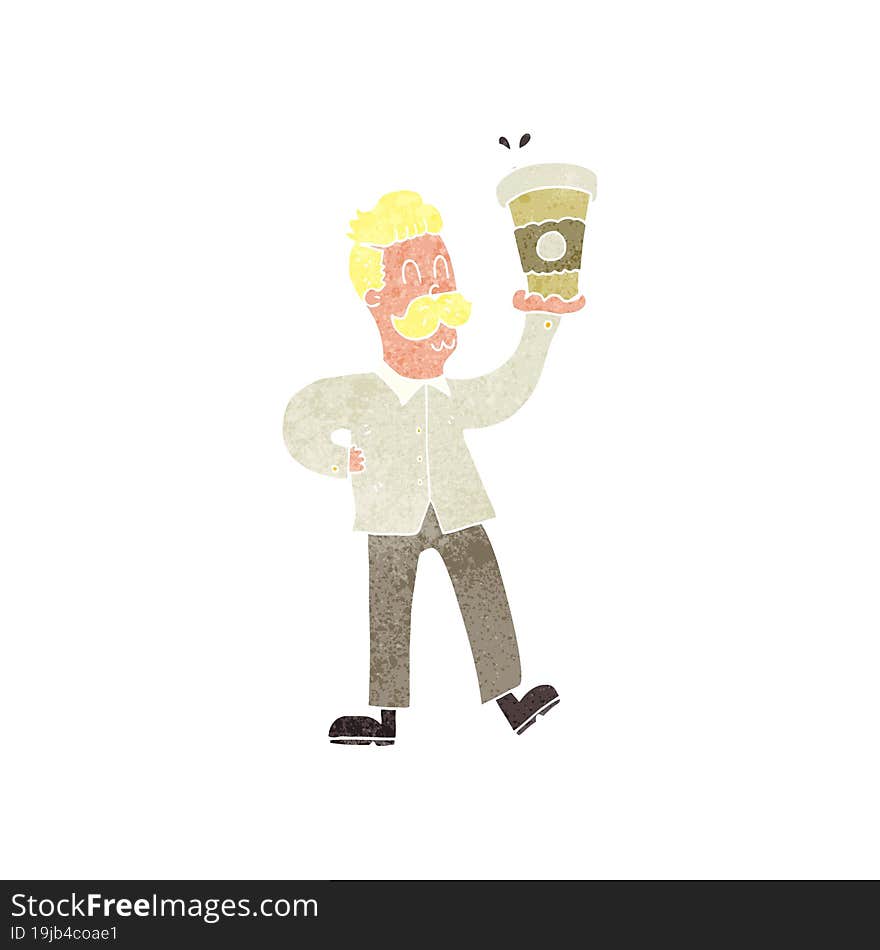 retro cartoon man with coffee cups