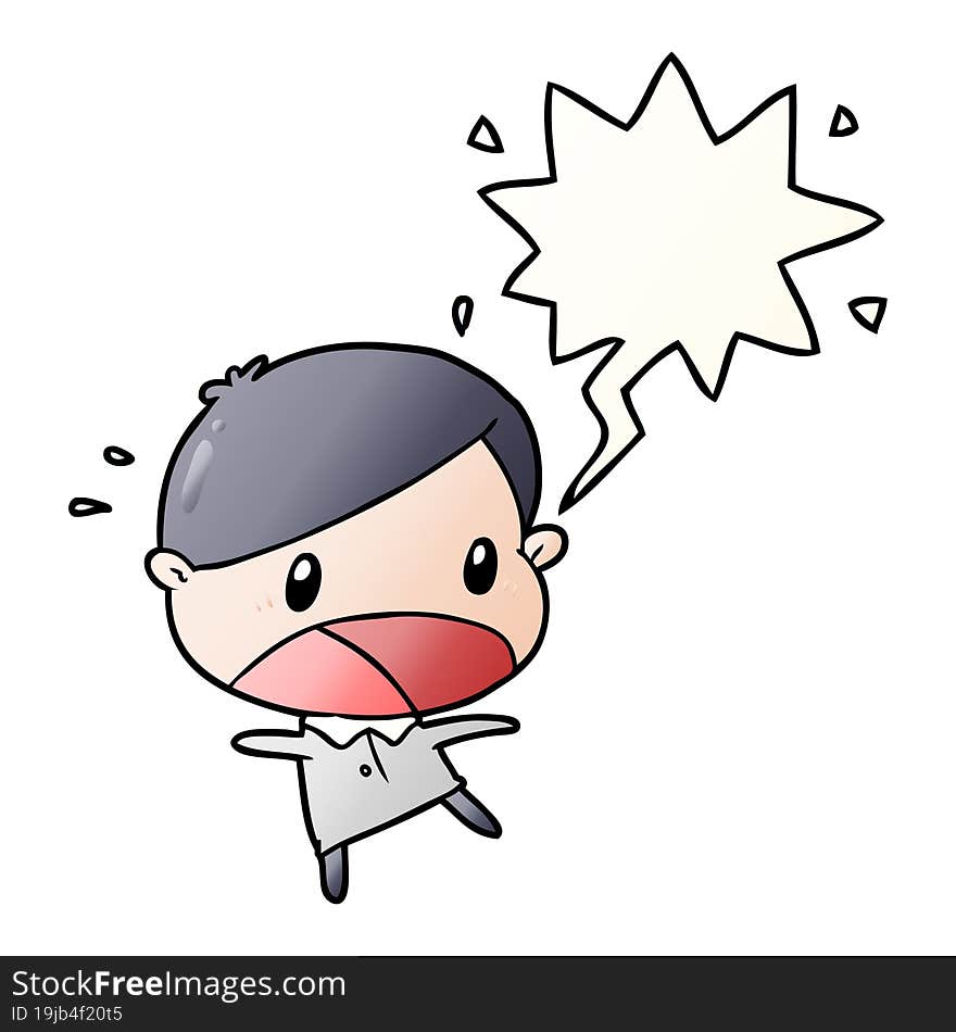 cute cartoon shocked man and speech bubble in smooth gradient style