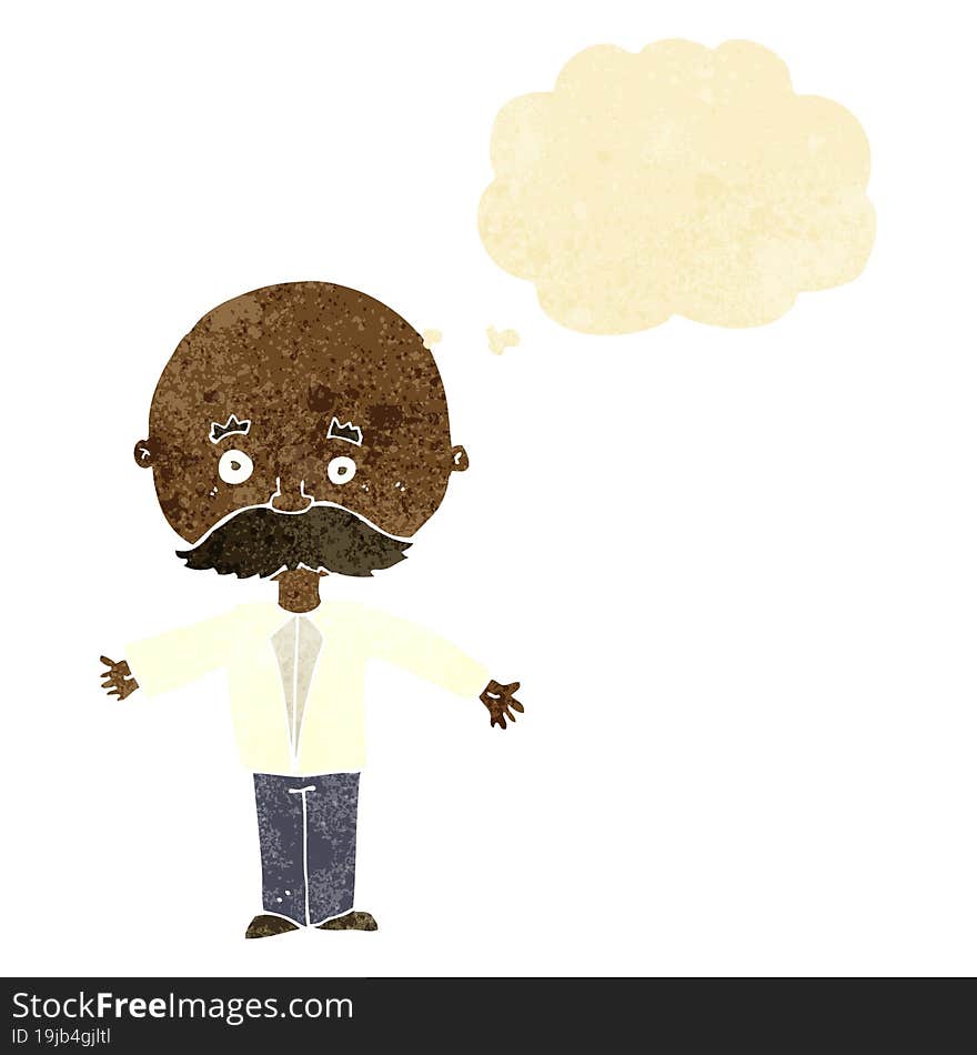 cartoon man with mustache with thought bubble