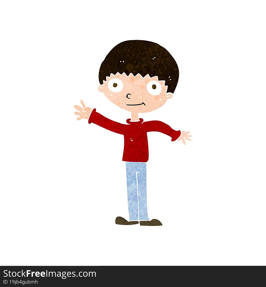 cartoon happy waving boy