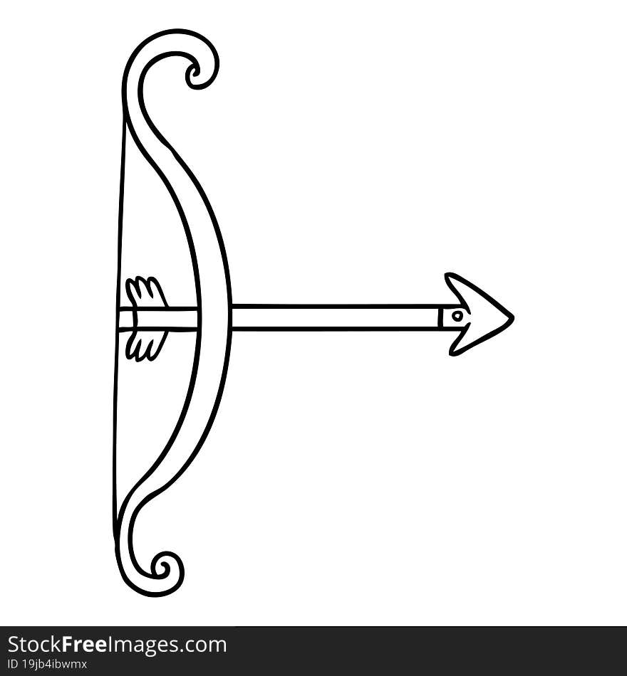 Line Drawing Doodle Of A Bow And Arrow