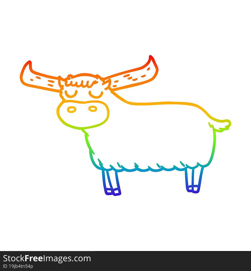 rainbow gradient line drawing of a cartoon bull