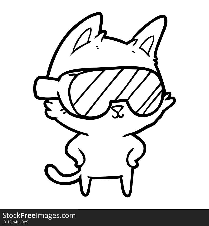 cartoon cat with goggles over eyes. cartoon cat with goggles over eyes