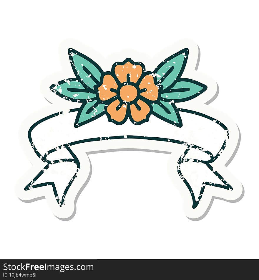 Grunge Sticker With Banner Of A Flower