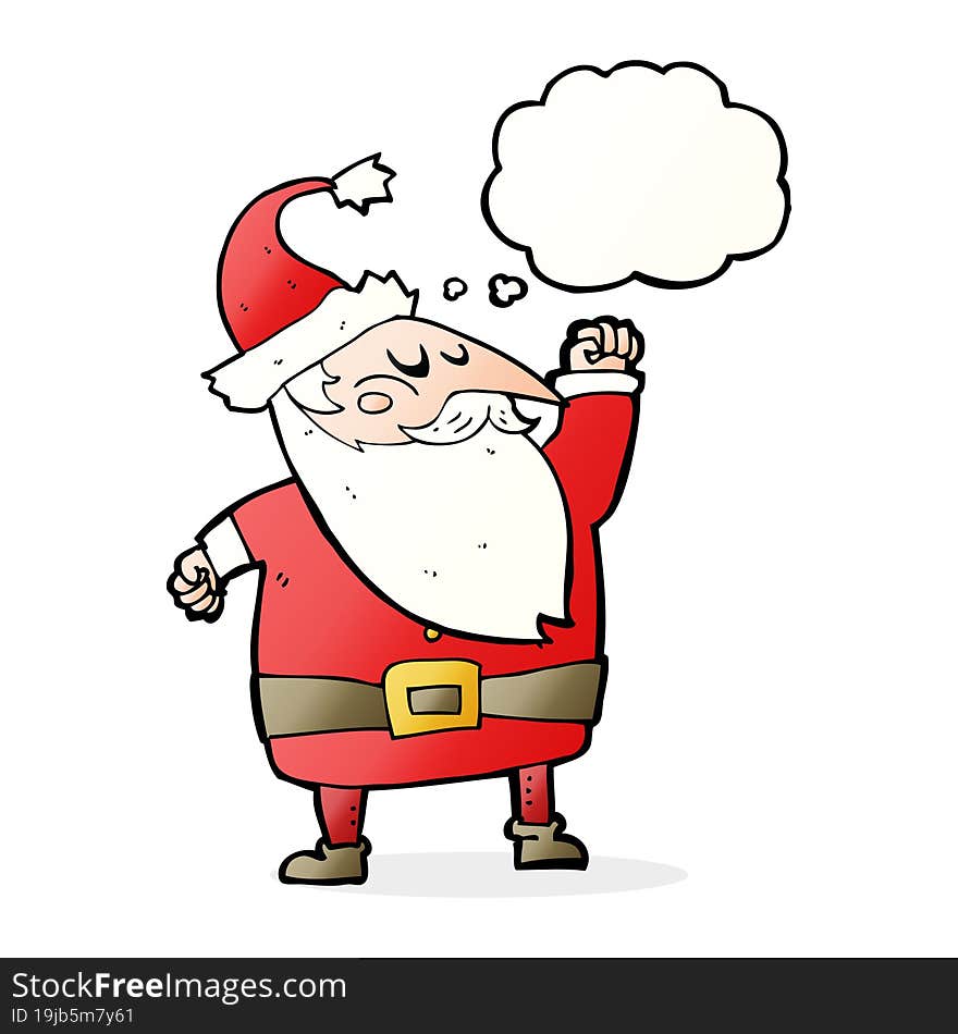 Cartoon Santa Claus Punching Air With Thought Bubble