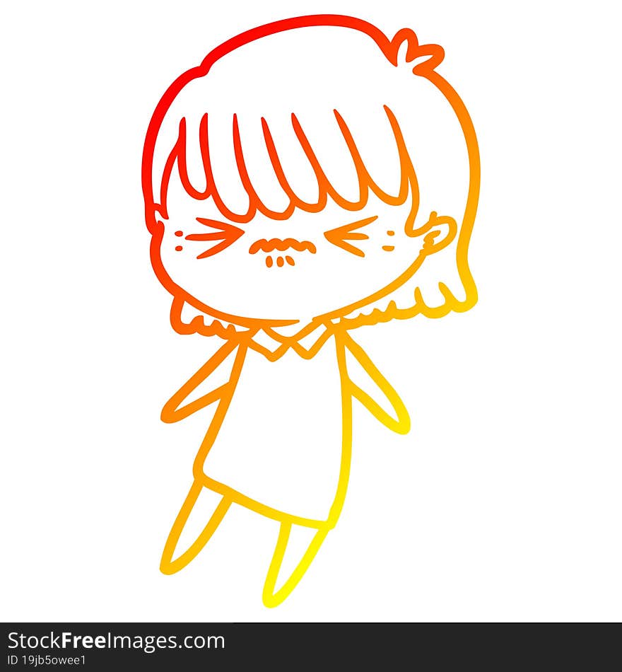 warm gradient line drawing annoyed cartoon girl