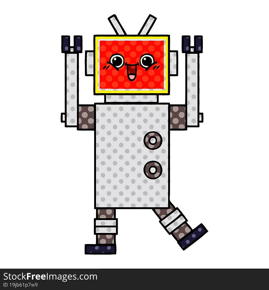 comic book style cartoon of a happy robot