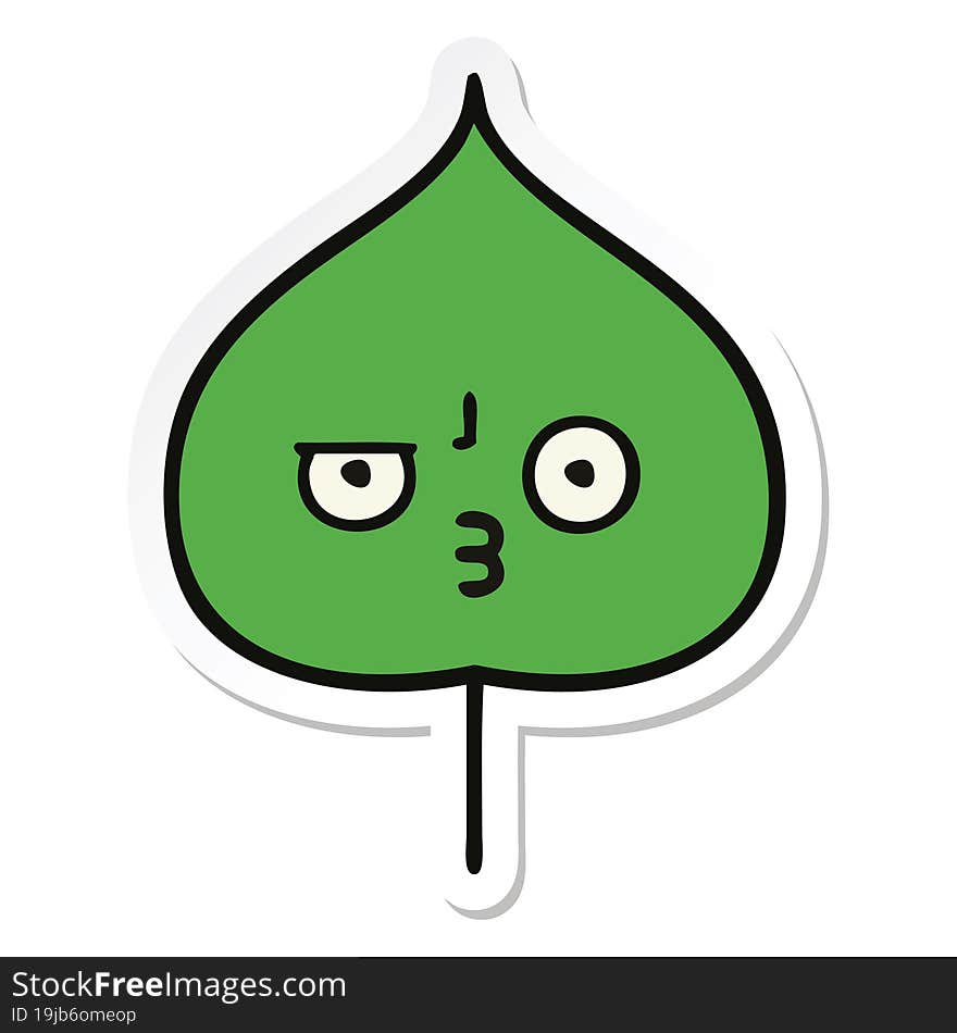 Sticker Of A Cute Cartoon Expressional Leaf