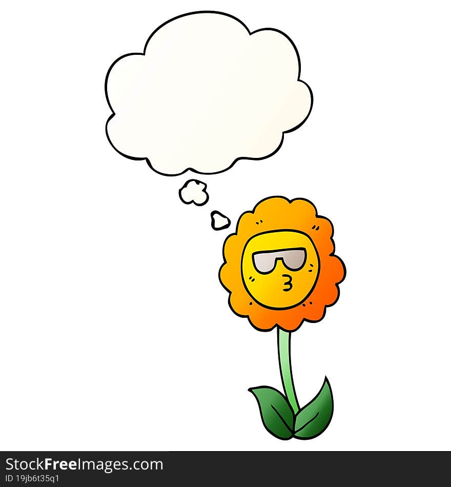 cartoon flower with thought bubble in smooth gradient style