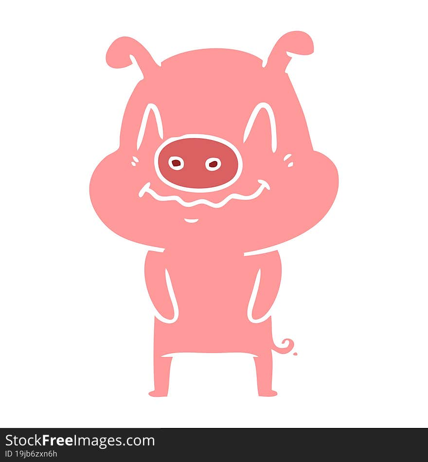 nervous flat color style cartoon pig