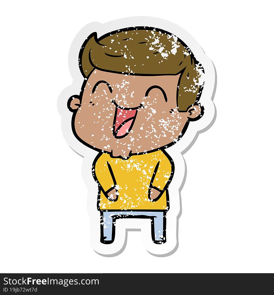 Distressed Sticker Of A Cartoon Man Laughing