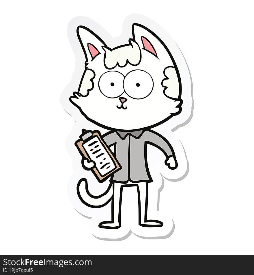 sticker of a happy cartoon salesman cat