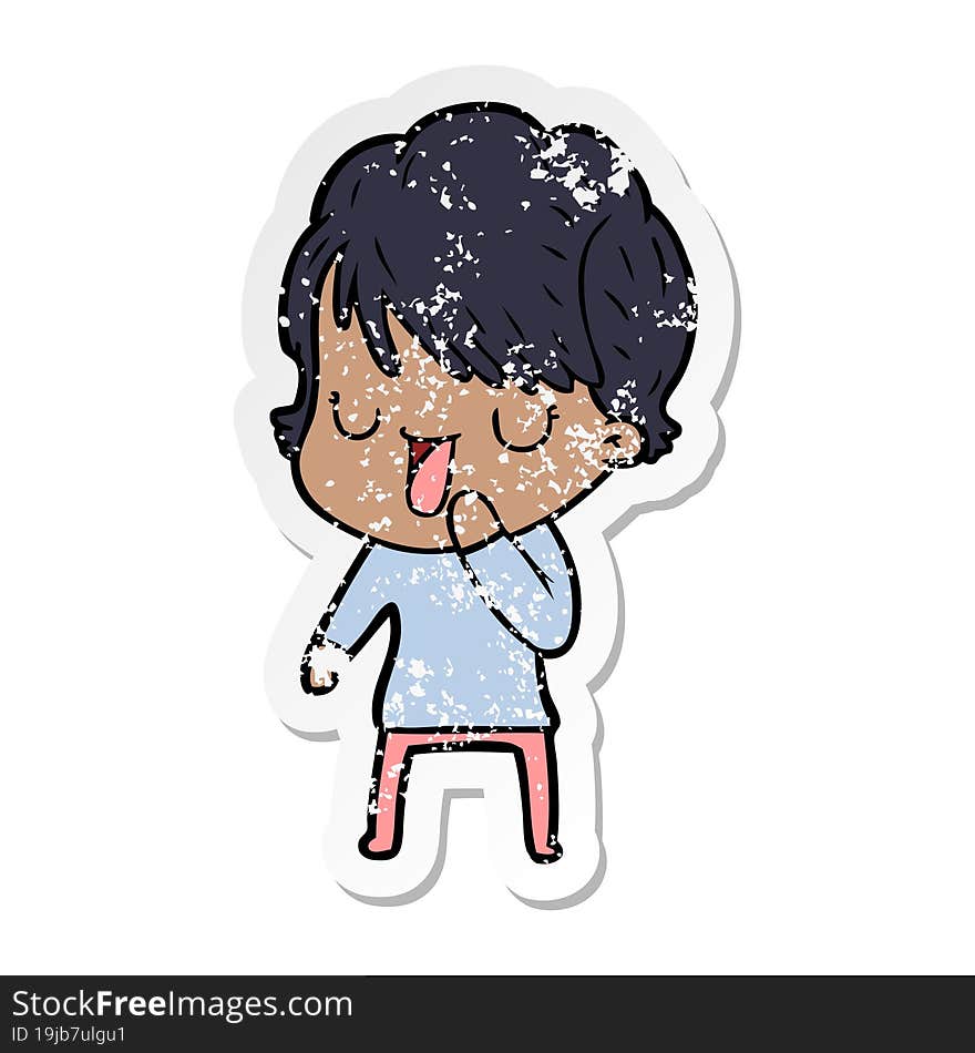 distressed sticker of a cartoon woman talking