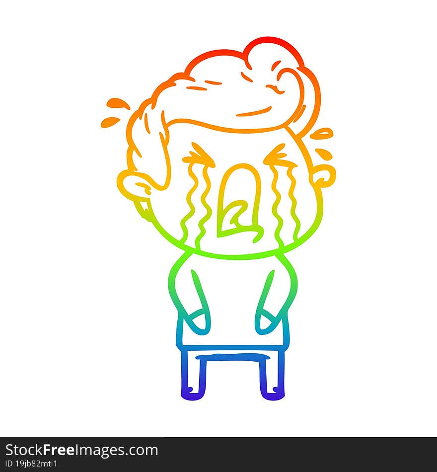 rainbow gradient line drawing of a cartoon crying man