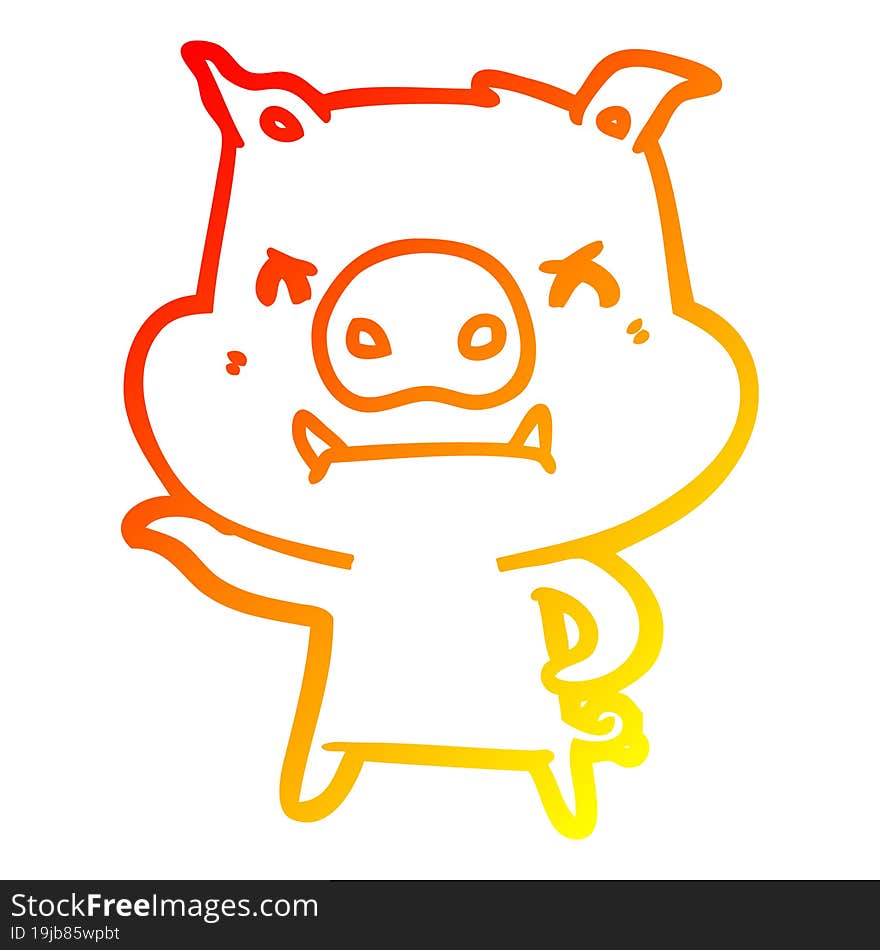 warm gradient line drawing angry cartoon pig