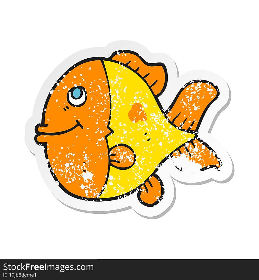 retro distressed sticker of a cartoon fish