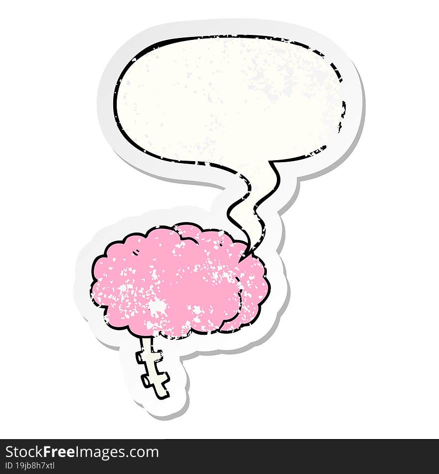 Cartoon Brain And Speech Bubble Distressed Sticker