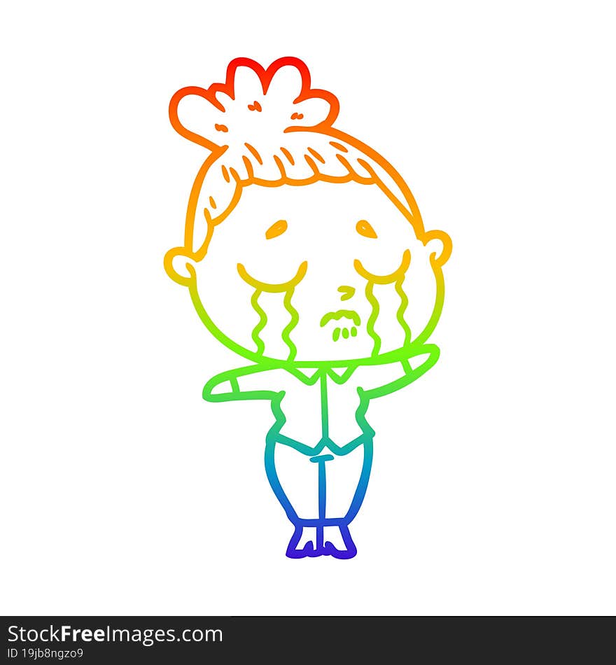 Rainbow Gradient Line Drawing Cartoon Crying Woman