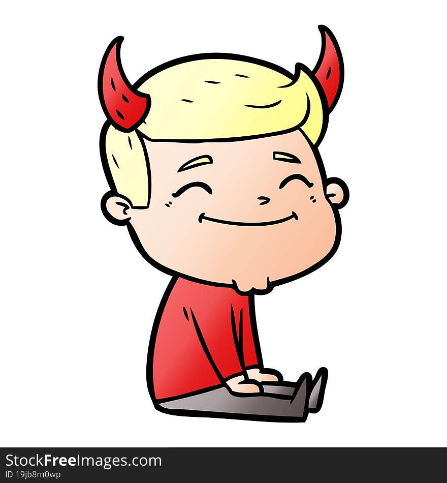 happy cartoon man with devil horns. happy cartoon man with devil horns