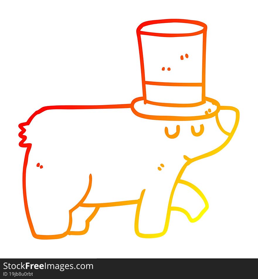 warm gradient line drawing cartoon bear wearing top hat