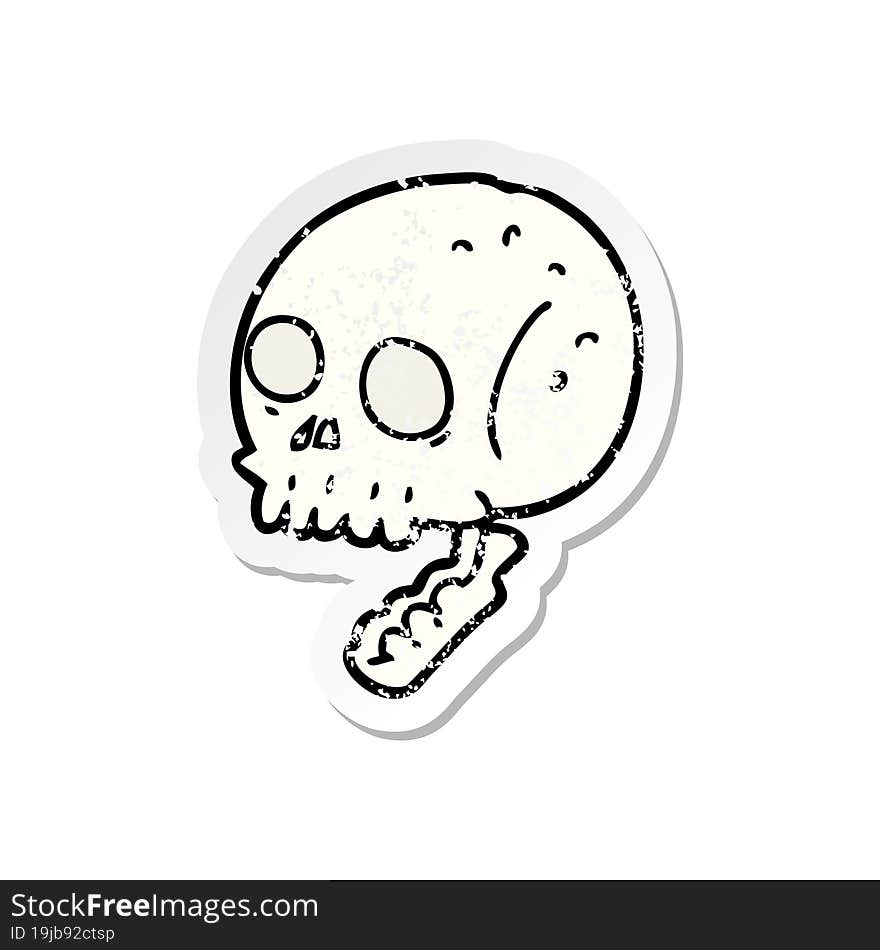 distressed sticker of a cartoon spooky skull