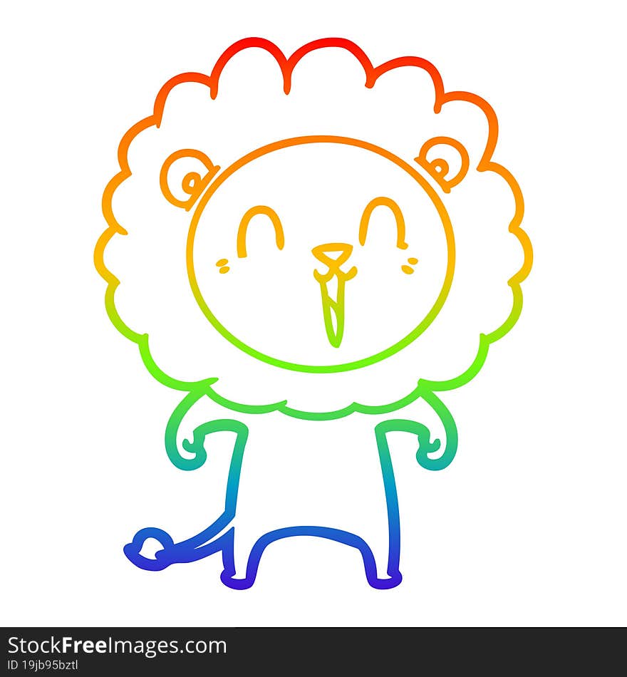 rainbow gradient line drawing of a laughing lion cartoon