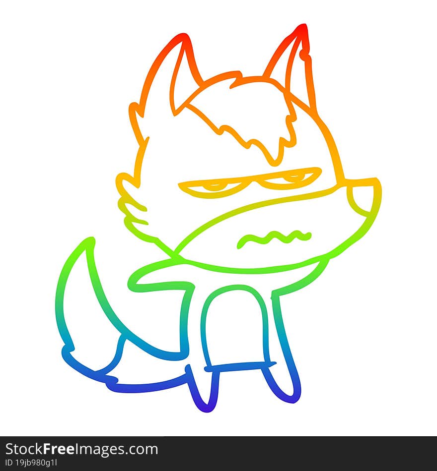 rainbow gradient line drawing cartoon annoyed wolf