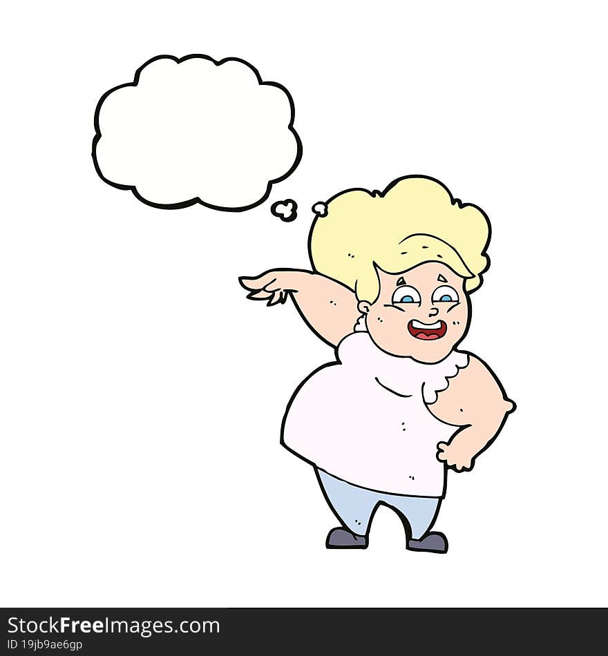 cartoon overweight woman with thought bubble