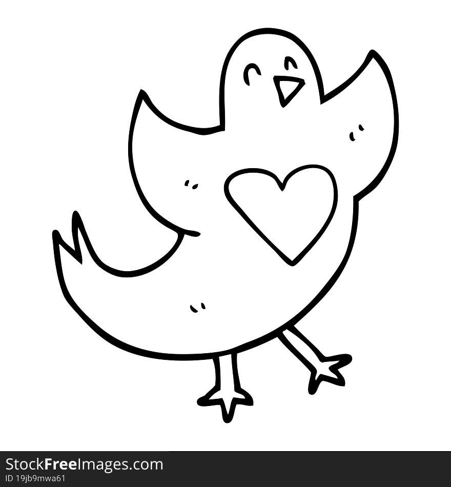 line drawing cartoon bird with love heart