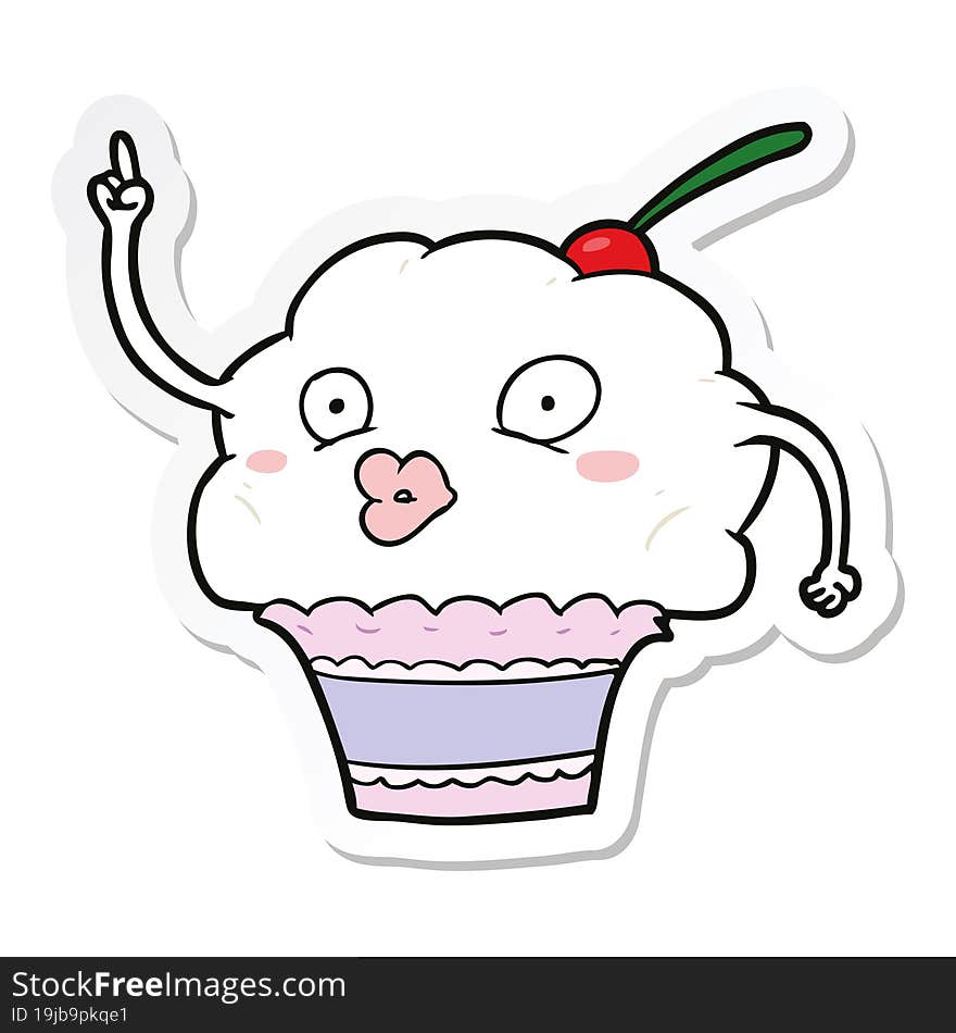 sticker of a cartoon cupcake