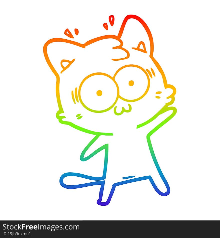 rainbow gradient line drawing cartoon surprised cat