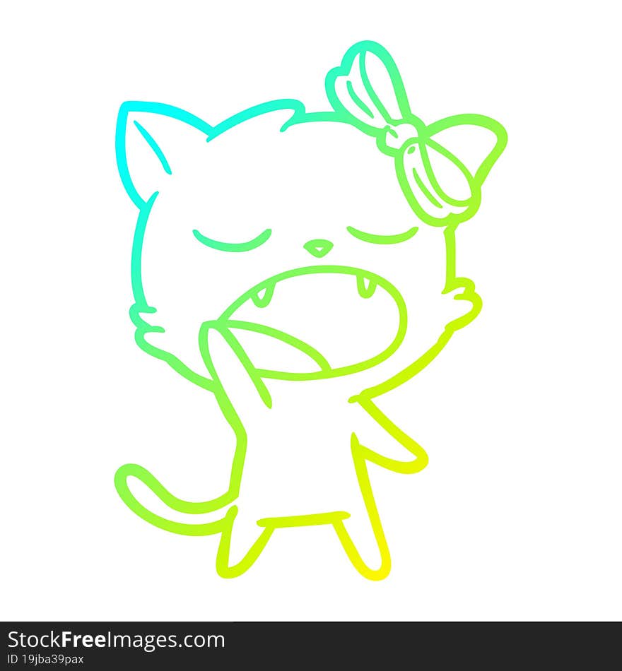 cold gradient line drawing cartoon yawning cat