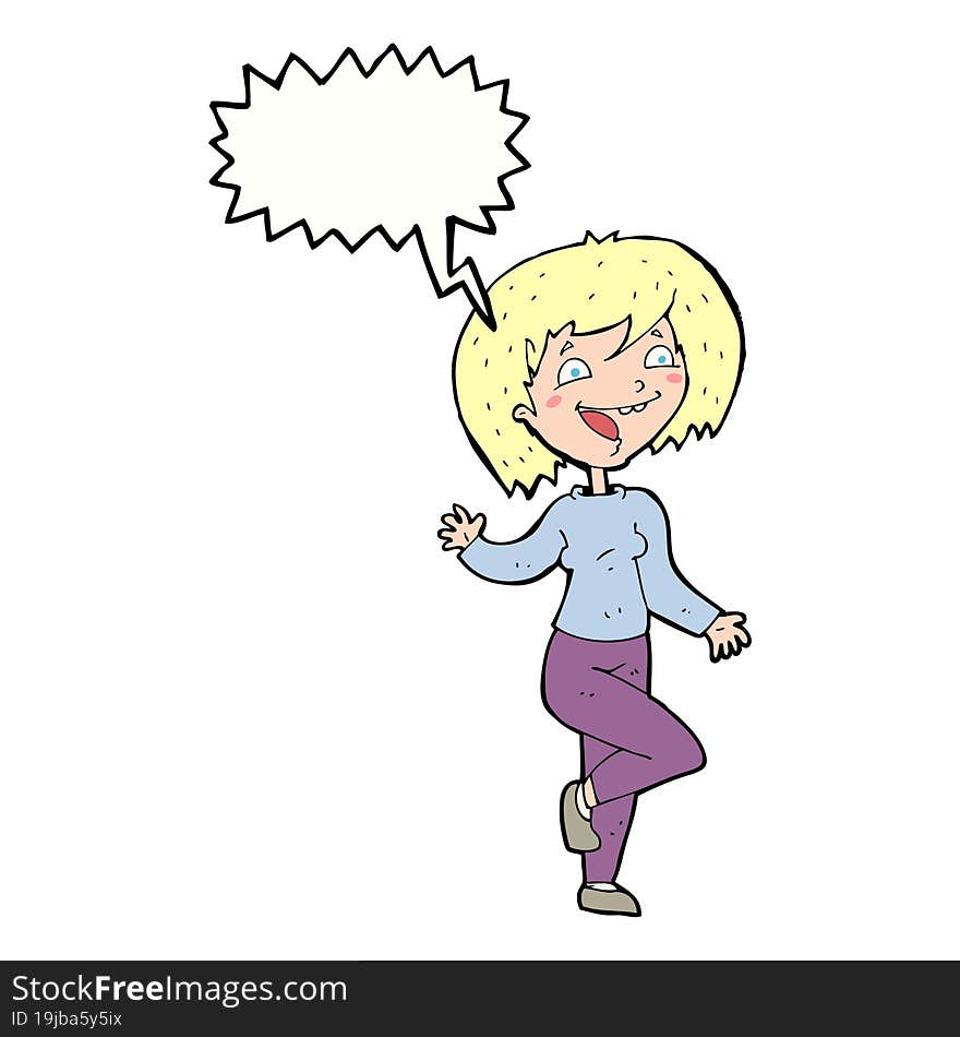 cartoon laughing woman with speech bubble