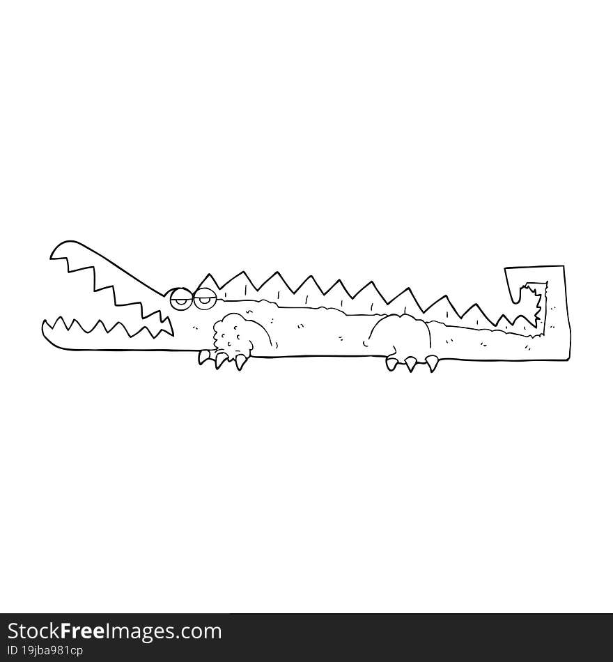 black and white cartoon crocodile