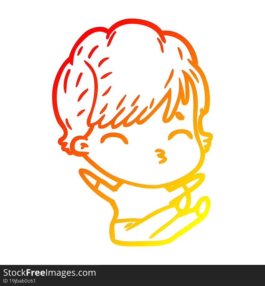 Warm Gradient Line Drawing Cartoon Woman Thinking