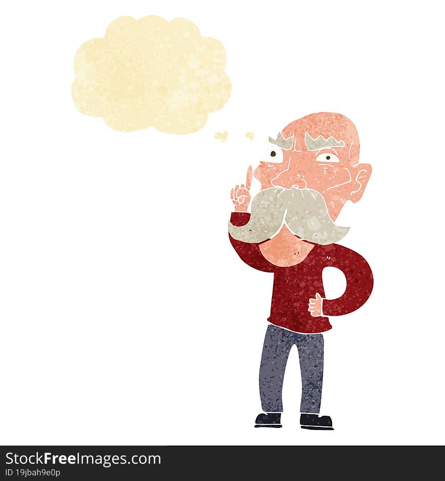 cartoon annoyed old man with thought bubble