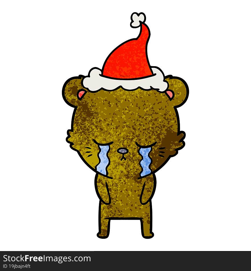 crying textured cartoon of a bear wearing santa hat