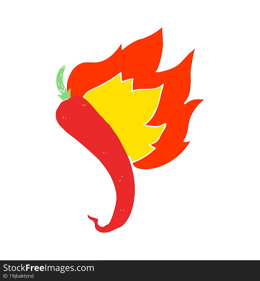 flat color illustration of a cartoon flaming hot chilli pepper