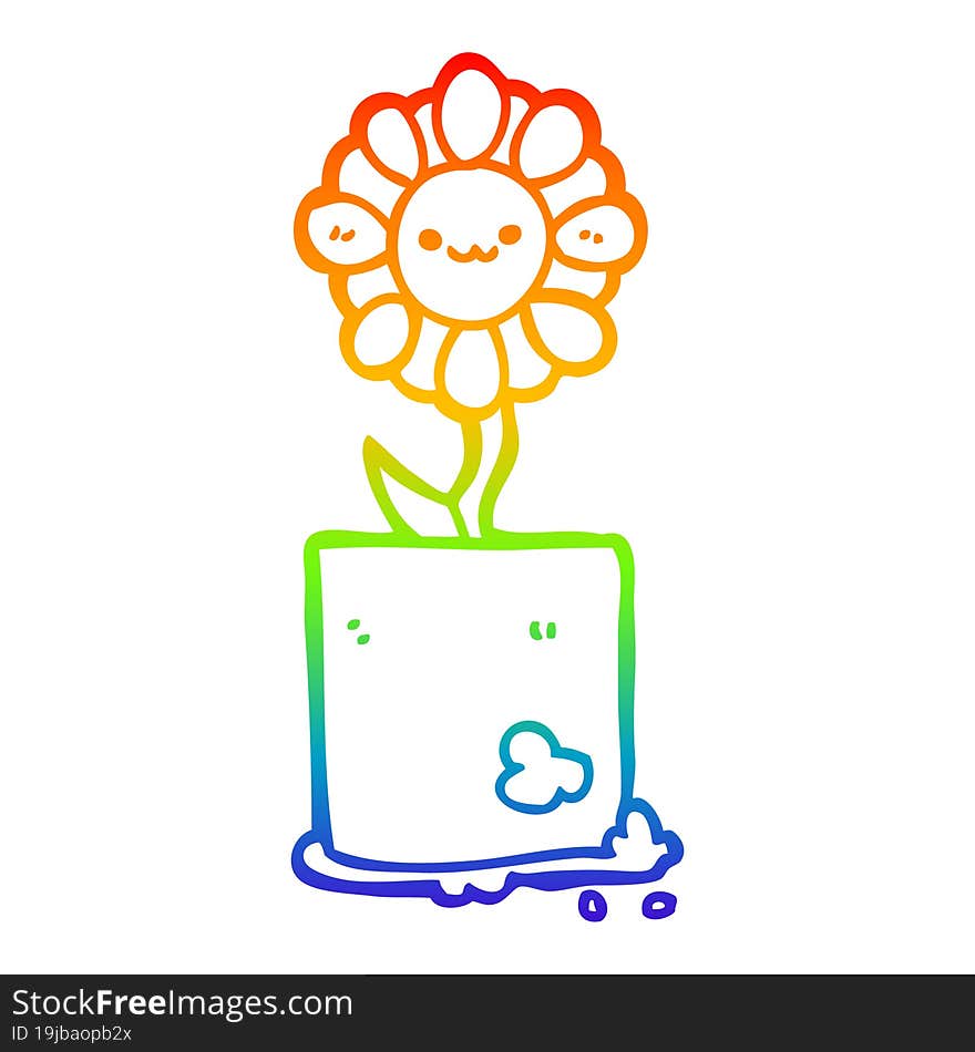 rainbow gradient line drawing cute cartoon flower