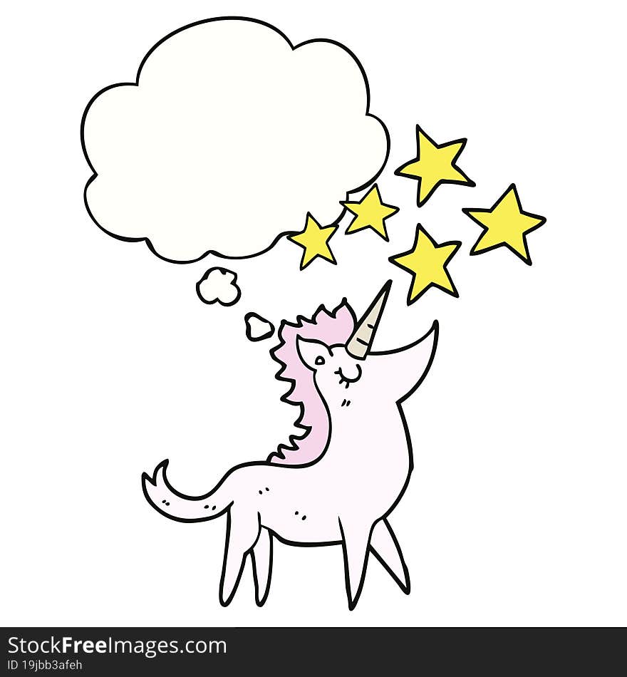 cartoon unicorn and thought bubble