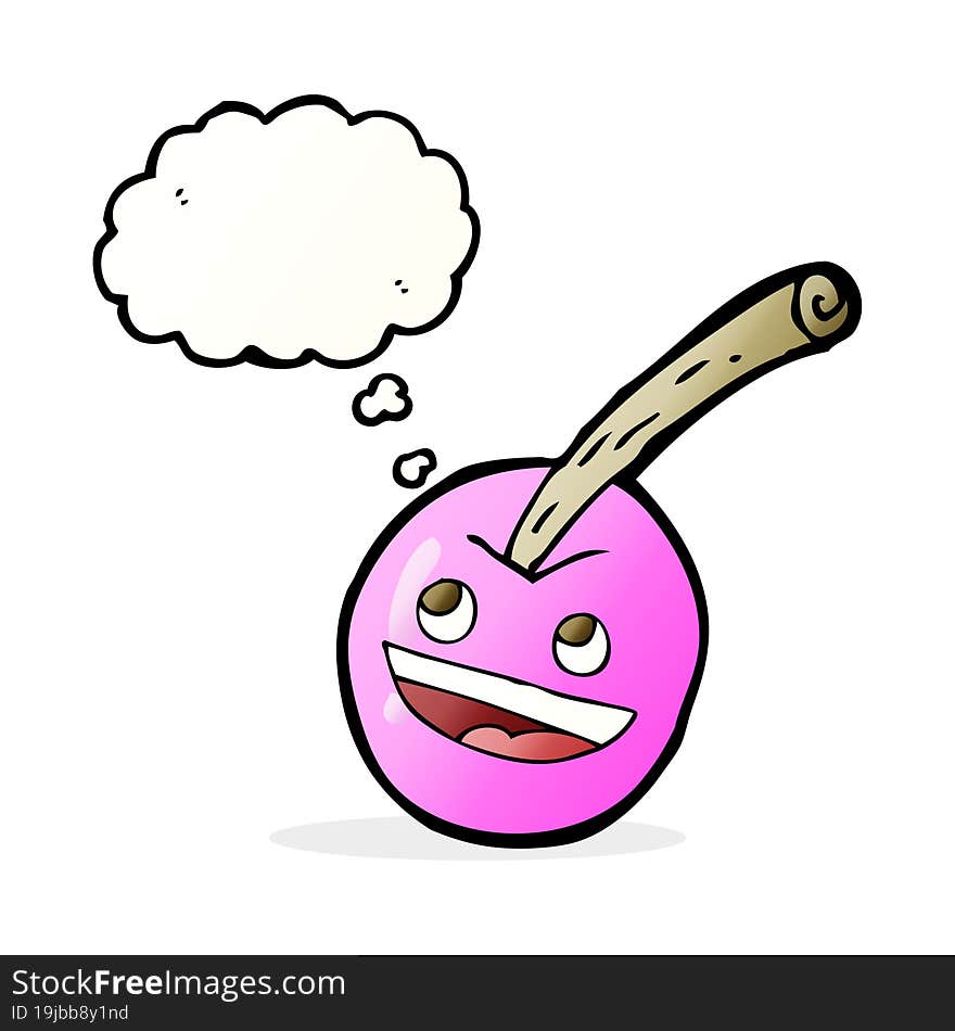 cartoon pink cherry symbol with thought bubble